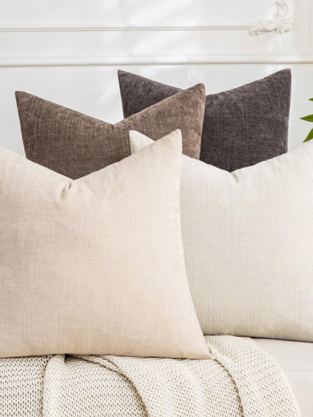 Set of 4 Soft Textured Throw Pillow Covers 18x18 Inch Cozy Decorative Farmhouse
